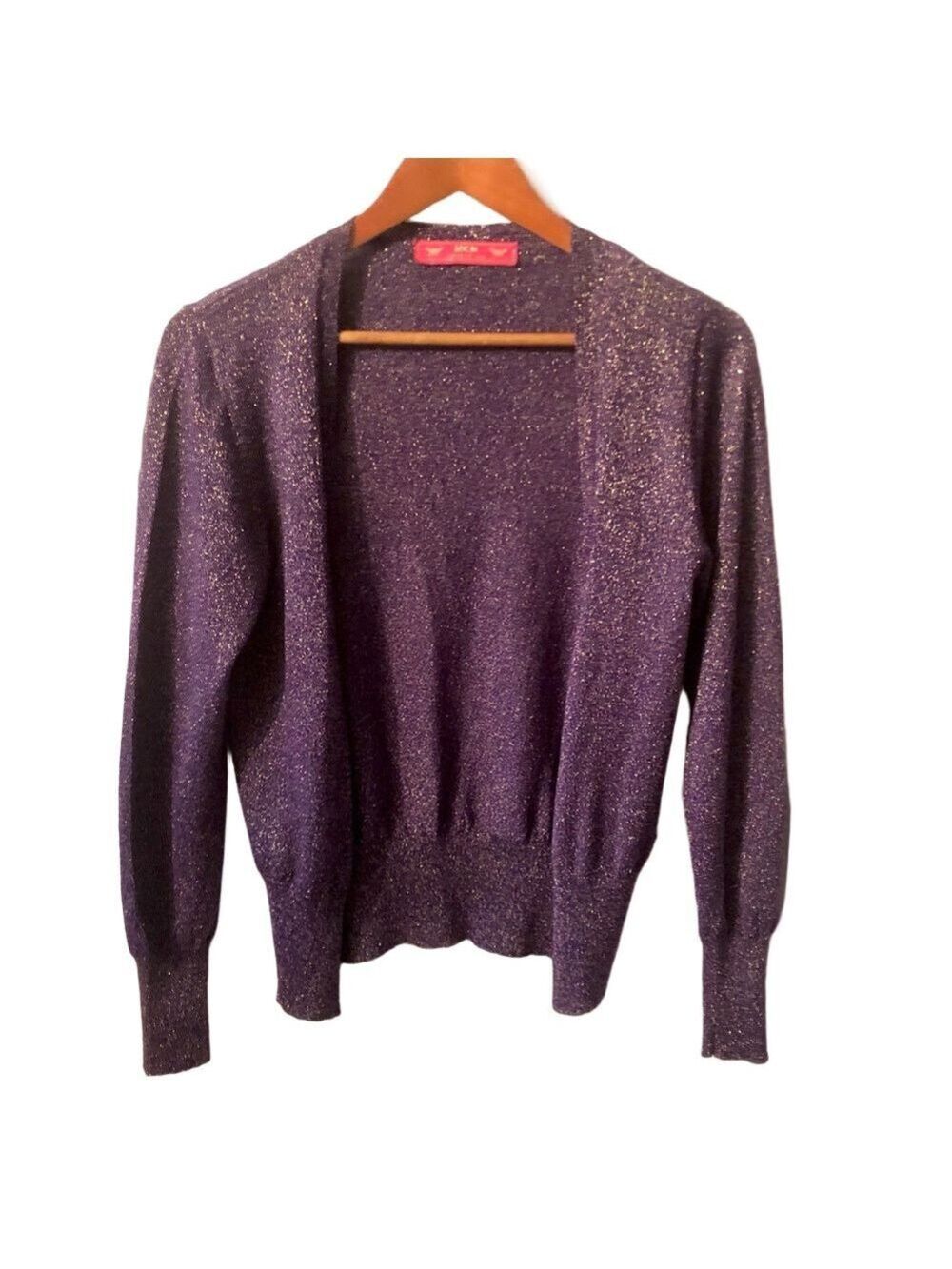 MCM Purple and Gold Sparkle Women's Cardigan US size 6 Made in Italy Wool Blend